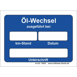 KFZ Aufkleber &Ouml;l-Wechsel
