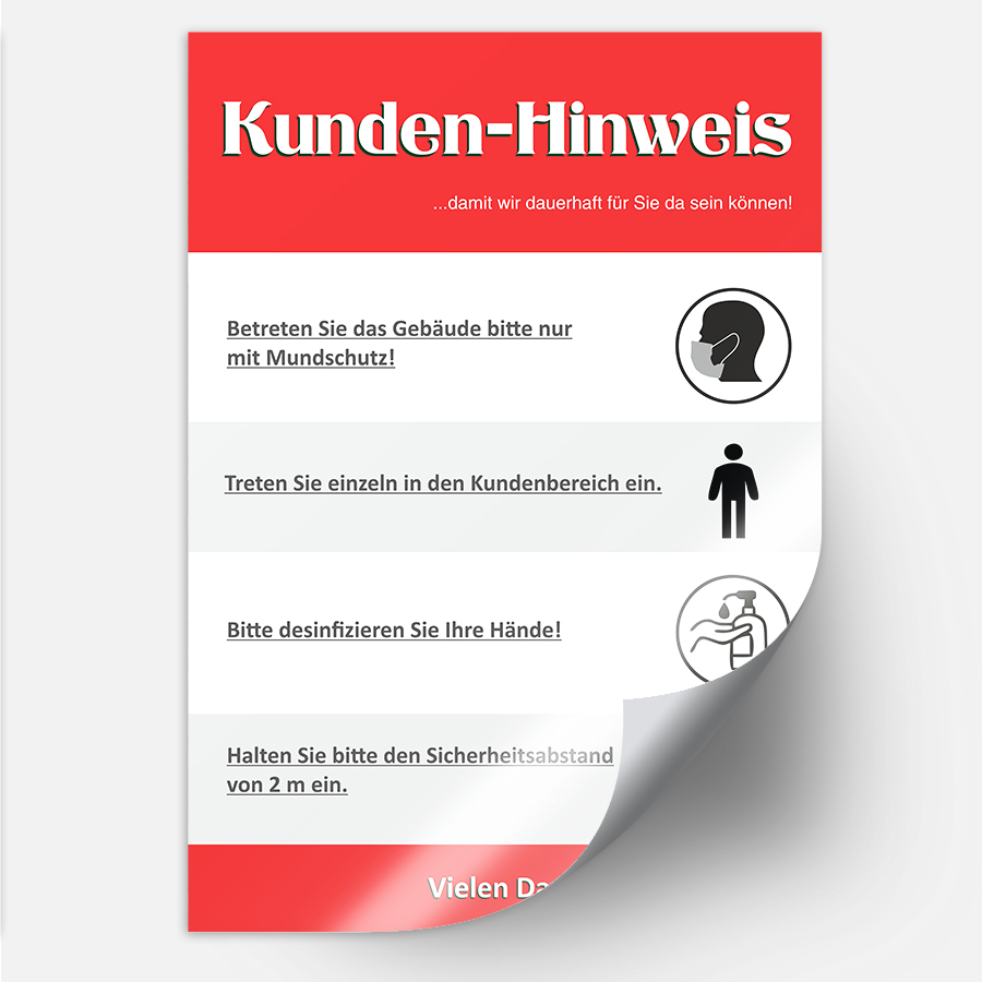 Infektionsschutz-Aufkleber A4 Sicherheitshinweise Gewerbe Gastro Einzehandel ! 
