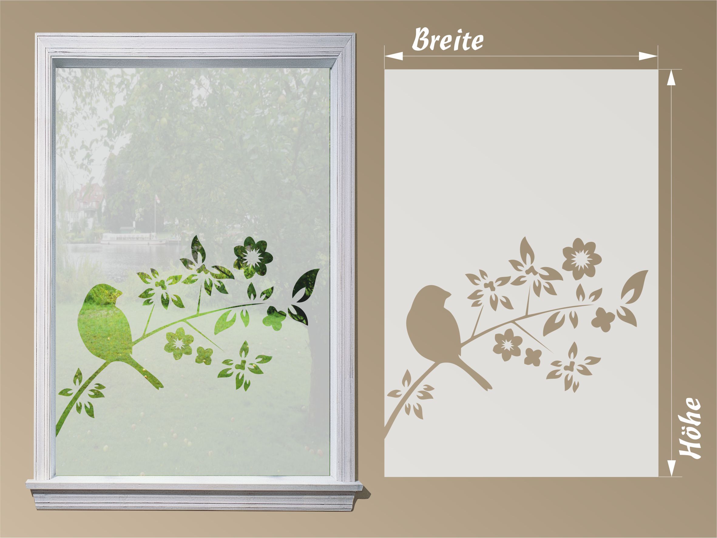 Sichtschutzfolie Storch und Gräser Wildblumen florale Fensterfolie