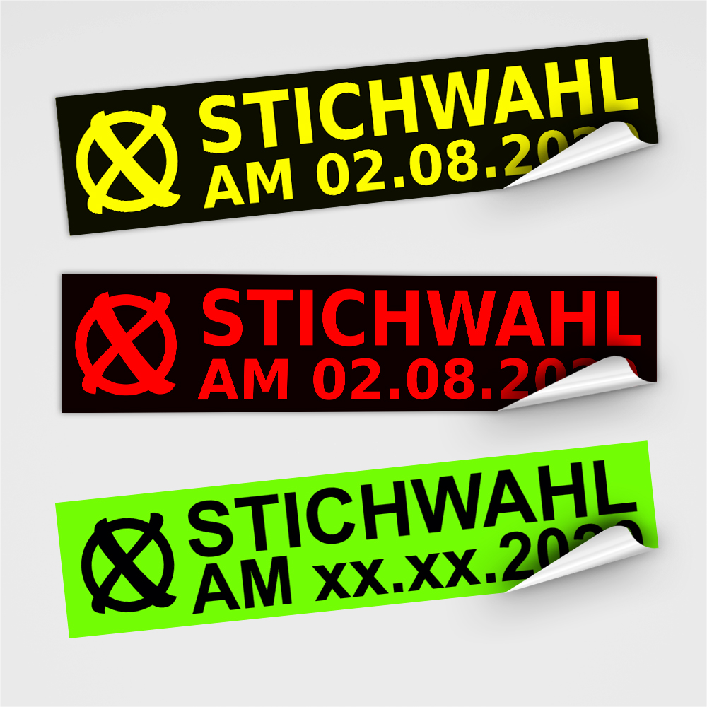 Artikelnummer: DES-AI-6022 Name: Plakatstörer Aufkleber Stichwahl in Signalfarbe, Wahlaufkleber im Individuellen Format, Neonfarben zu Wahl! SKU: DES-AI-6022 Name: Plakatstörer Aufkleber Stichwahl in Signalfarbe, Wahlaufkleber im Individuellen Format, Neonfarben zu Wahl!
