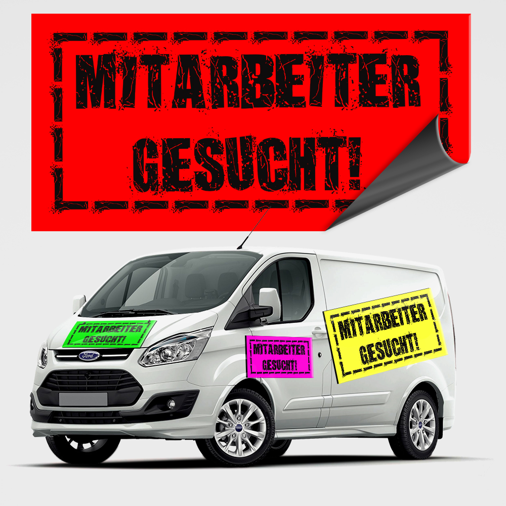 INDIGOS UG Magnetfolie für Auto/LKW/Truck/Baustelle/Firma Magnetschild Mitarbeiter gesucht 30 x 8 cm reflektierend