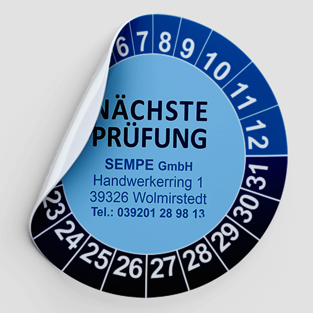 Aufkleber Prüfplaketten Jahresplaketten 20 BLAU Wartung Prüfung GLANZ 