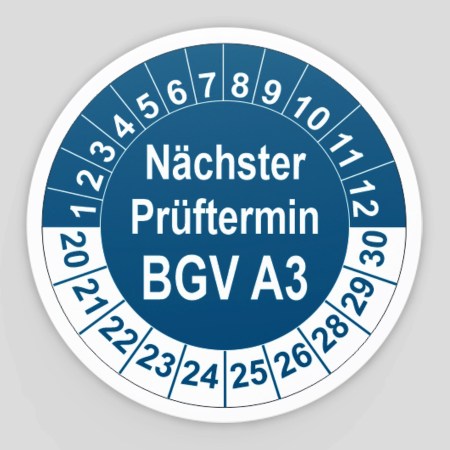Prüfplaketten Prüfetiketten - Prüfplaketten DGUV Vorschrift 3-4 - Prüfplaketten BGV A3 blau