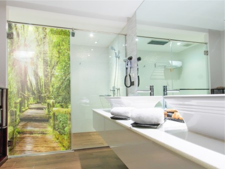 Duschkabinen Aufkleber / Duschkabinen Dekore - Sichtschutz für die Dusche, Glasgravur folie
