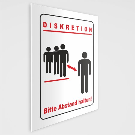 Schilder für Gastronomie, Hotels und Einzelhandel - Diskretion - Bitte Abstand halten! Schild, incl. Schaumstoffklebepunkten zur Befestigung geliefert! DIN A5 (14,8 x 21,0 cm)