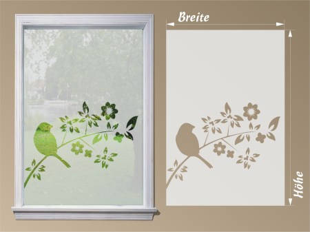 Schöner Wohnen - Fensterfolien Sichtschutzfolien - Fensterfolien Motive Sichtschutz - Dekorationsfolie für Fenster - Sichtschutzfolie Fensterfolie Vogel auf Ast