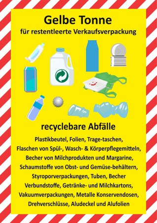 Aufkleber nach Einsatzbereiche - weitere Druckartikel - Gelbe Tonne, Leichtverpackungen für restentleerte Verkaufsverpackung