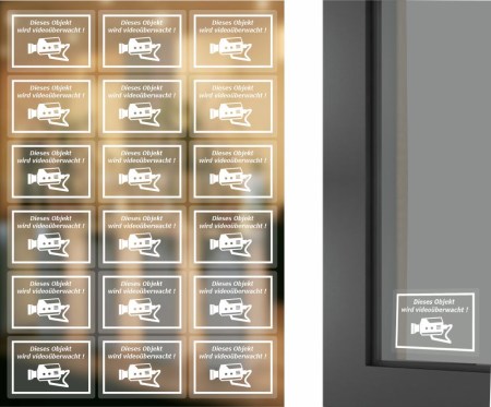 Stickerbogen A4 mit 18 transparenten Videoüberwacht