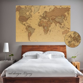 Weltkarte als Aufkleber oder Poster selbstklebend, Wandtattoo world map in antik Optik