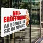 Aufkleber und Dekore - Für den Einzelhandel, Schaufenster-Schaufensteraufkleber - Neueröffnung, Preissturz, Prozente, Rabatte, Aktionen, SALE - NEUERÖFFNUNG Aufkleber oder als Adhäsionsfolie erhätlich.