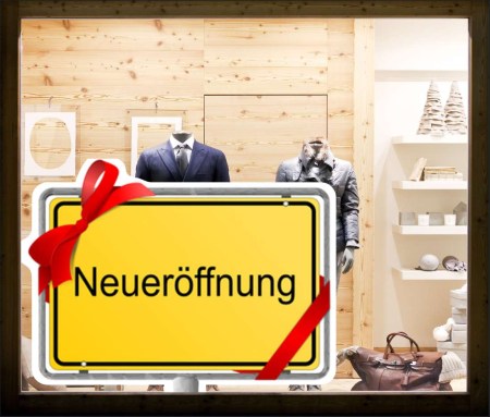 Aufkleber und Dekore - Für den Einzelhandel, Schaufenster-Schaufensteraufkleber - Neueröffnung, Preissturz, Prozente, Rabatte, Aktionen, SALE - Aufkleber NEUERÖFFNUNG oder als Adhäsionsfolie.