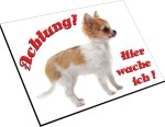 Aufkleber und Dekore - Hinweis und Verbotsaufkleber - Schilder Shop - Schilder und Werbeplanen - Hundewarnschilder Achtung, Vorsicht Hund - Hundeaufkleber und Hundeschilder Shop! - Chihuahua Schild - Hier wache ich! 