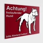 Aufkleber und Dekore - Hinweis und Verbotsaufkleber - Schilder Shop - Schilder und Werbeplanen - Hundewarnschilder Achtung, Vorsicht Hund - Hundeaufkleber und Hundeschilder Shop! - Pitbull Schild - Achtung! freilaufende Hunde