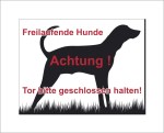 Aufkleber und Dekore - Hinweis und Verbotsaufkleber - Schilder Shop - Schilder und Werbeplanen - Hundewarnschilder Achtung, Vorsicht Hund - Hundeaufkleber und Hundeschilder Shop! - Schild - freilaufende Hunde, bitte Tür geschlossen halten! 