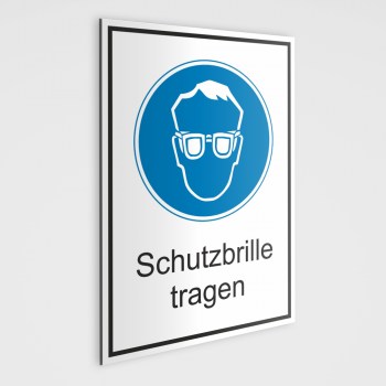 Hinweis Schild, Gefahrenaufkleber - Schutzbrille tragen!