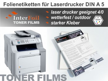 Folienetiketten für Laserdrucker DIN A5, für den Außenbereich - wetterfest 