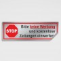 Aufkleber und Dekore - Hinweis und Verbotsaufkleber - Schilder Shop - Schilder und Werbeplanen - Verboten Schilder - Verbotsschilder - Verboten Schilder -  Verbotsaufkleber - 1 Verboten! Bitte keine Werbung einwerfen als Aufkleber oder Schild