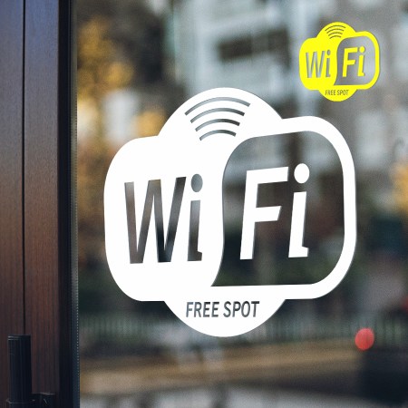 Aufkleber und Dekore - Für den Einzelhandel, Schaufenster-Schaufensteraufkleber - Neueröffnung, Preissturz, Prozente, Rabatte, Aktionen, SALE - Aufkleber Wifi Logo im Folienschnitt, wireless lan Symbol, w-lan Logo freistehend!