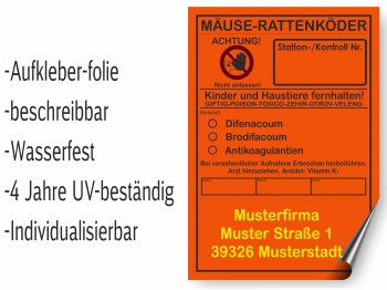 Schädlingsbekämpfung Aufkleber, Achtung Mäuse- und Rattenköder Aufkleber