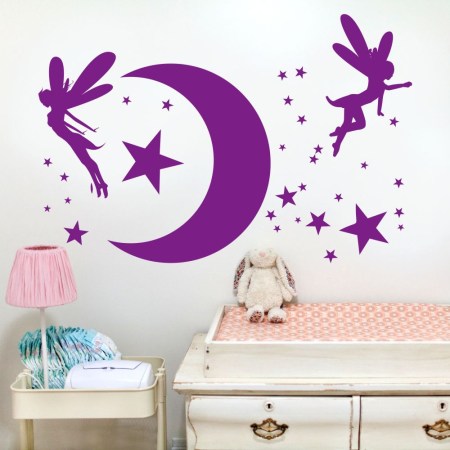 Wandaufkleber Wandtattoos - Küche Bad Wohnzimmer Schlafzimmer - Wanddekor Mond, Elfen und Sterne