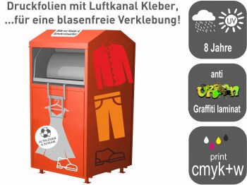 Textilcontainer Aufkleber mit Luftkanal Kleber