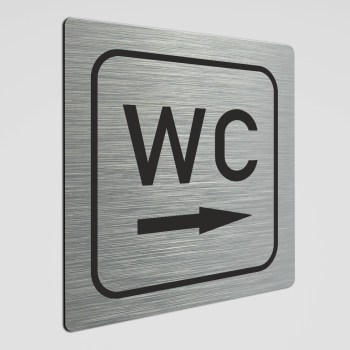 WC Hinweisschild,WC Schild mit Richtungspfeil rechts, Alu silber gebürstet