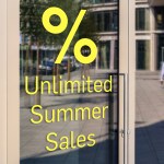 Aufkleber und Dekore - Für den Einzelhandel, Schaufenster-Schaufensteraufkleber - Neueröffnung, Preissturz, Prozente, Rabatte, Aktionen, SALE - unlimited - unbegrenzter Summer Sales Aufkleber, Folienbuchstaben