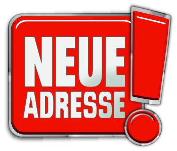 neue Adresse Aufkleber oder als Adhäsionsfolie erhätlich