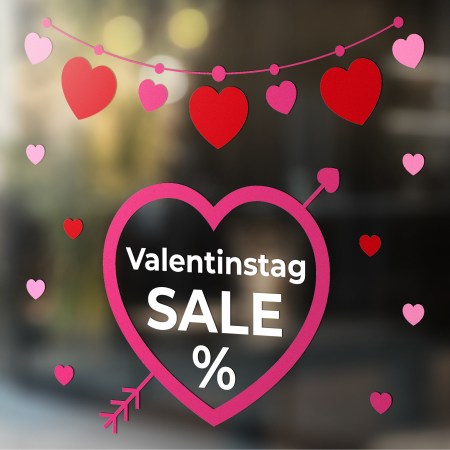 Für den Einzelhandel, Schaufenster-Schaufensteraufkleber - Neueröffnung, Preissturz, Prozente, Rabatte, Aktionen, SALE - Aktionsaufkleber Valentinstag