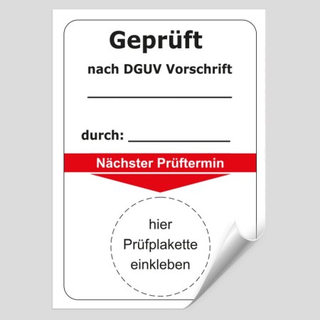 Prüfplaketten Prüfetiketten - Grundplaketten - Grundplakette Geprüft nach DGUV Vorschrift durch