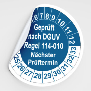 Pr&uuml;fplaketten gepr&uuml;ft nach DGUV Regel 114-010 blau