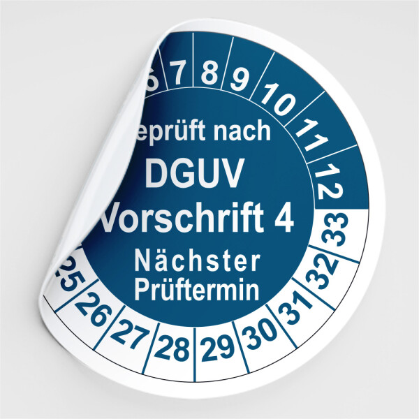 Prüfplaketten geprüft nach DGUV Vorschrift 4 blau