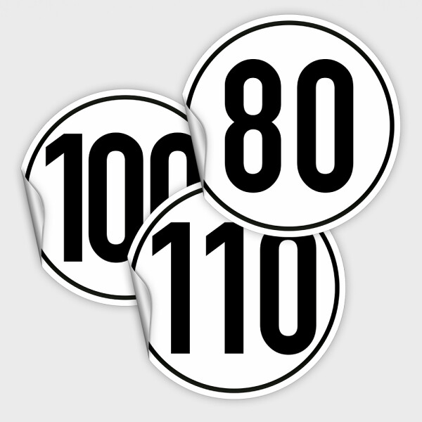 Wiederverwendbar -  im 3er Set Wohnmobil 80,100,110 km/h - Geschwindigkeitsschild nach § 58 StVZO - Saugnapffolie