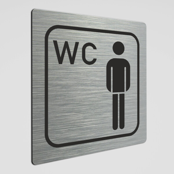 WC Hinweisschild, Herren WC Piktogramm 1, Alu silber gebürstet 20  x 20 cm