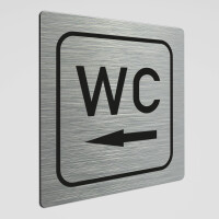 WC Hinweisschild,WC Schild mit Richtungspfeil links, Alu silber geb&uuml;rstet 12 x 12 cm