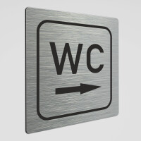 WC Hinweisschild,WC Schild mit Richtungspfeil rechts, Alu silber geb&uuml;rstet 12 x 12 cm