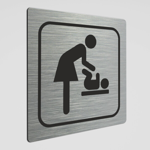 Wickelraum Hinweis Schild, Wickelraum Alu silber gebürstet 20 x 20 cm