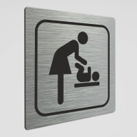 Wickelraum Hinweis Schild, Wickelraum Alu silber geb&uuml;rstet 20 x 20 cm