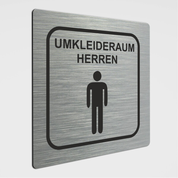 Umkleideräume Schild, Umkleideraum Herren, Alu gebürstet 20 x 20 cm