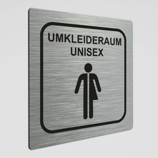 Umkleideraum Schild, Umkleideraum Unisex, Alu gebürstet 20 x 20 cm
