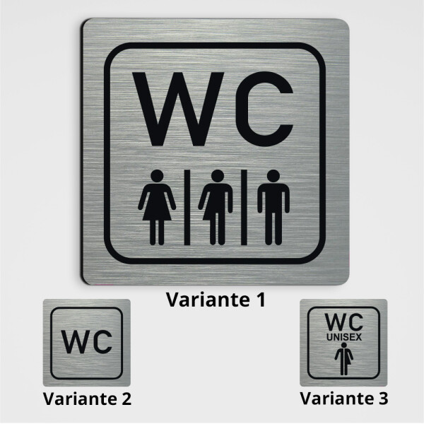 WC Hinweisschild WC Gender neutral - edler gebürsteter Alu-Look 20 x 20 cm Variante 1