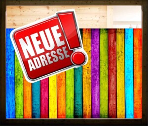 neue Adresse Aufkleber oder als Adh&auml;sionsfolie erh&auml;tlich