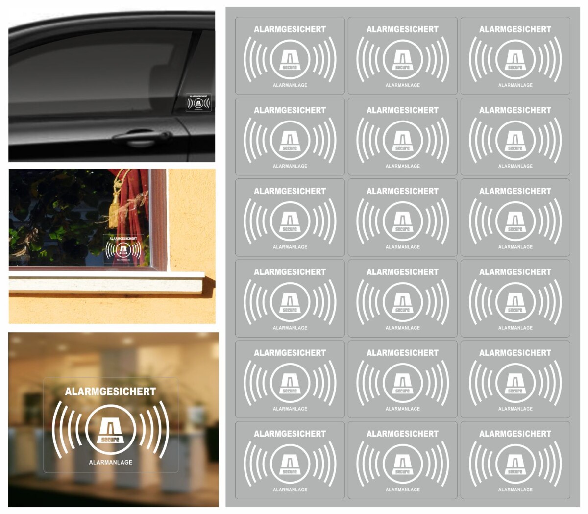Adesivo Antivetro Isecur "Alarm Gesichert" 5x5 Cm – Autoadesivo Per Finestre, Auto, Casa, Auto, Camion